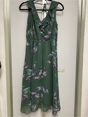 RACHEL Rachel Roy Green Floral Ruffle V-Neck Midi Dress